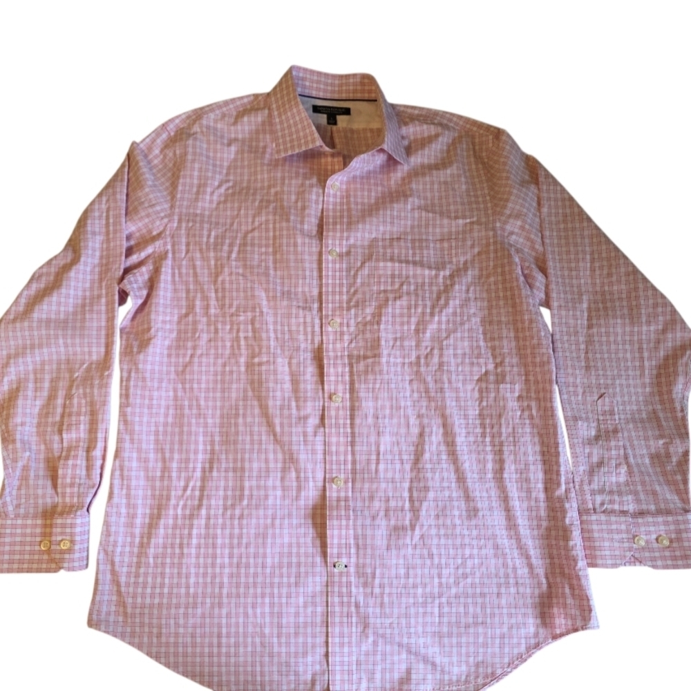 Banana Republic Non-Iron Dress Shirt Pink Check Large Classic Fit